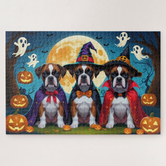 Bokser Honden Pompoen Halloween Grappig Legpuzzel (Horizontaal)
