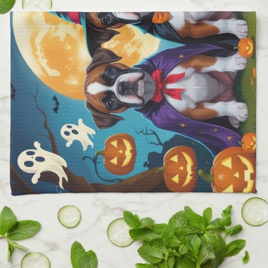 Bokser Honden Pompoen Halloween Grappig Theedoek (Gevouwen)