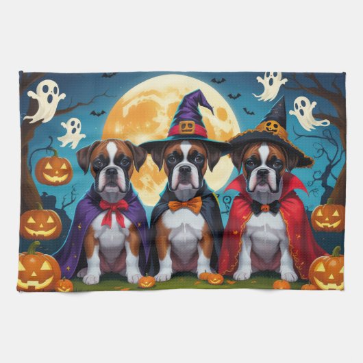 Bokser Honden Pompoen Halloween Grappig Theedoek (Horizontaal)