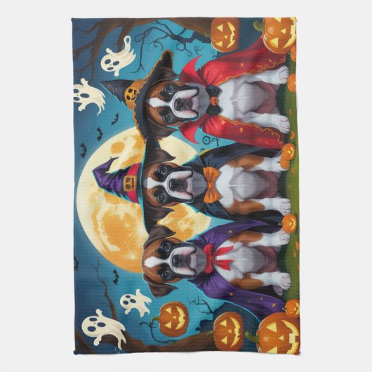 Bokser Honden Pompoen Halloween Grappig Theedoek (Verticaal)