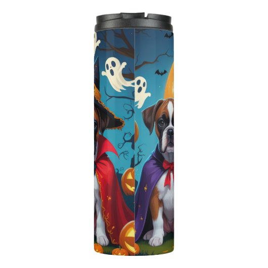 Bokser Honden Pompoen Halloween Grappig Thermosbeker (Achterkant)