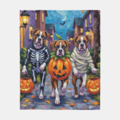 Bokser Honden Trick-or-Treating in Halloween Kostu Fleece Deken (Voorkant)