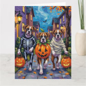 Bokser Honden Trick-or-Treating in Halloween Kostu Kaart (Voorkant)