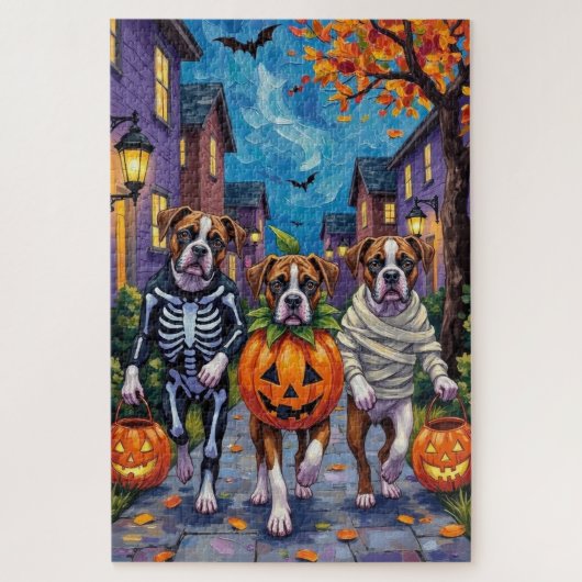 Bokser Honden Trick-or-Treating in Halloween Kostu Legpuzzel (Verticaal)
