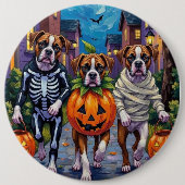 Bokser Honden Trick-or-Treating in Halloween Kostu Ronde Button 6,0 Cm (Voorkant)