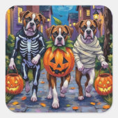 Bokser Honden Trick-or-Treating in Halloween Kostu Vierkante Sticker (Voorkant)
