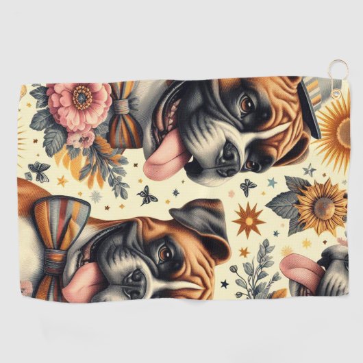  bokser hondenillustratie golfhanddoek (Horizontaal)