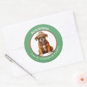Bokser Hondenpup in Wintersjaal en Pet Kerst Ronde Sticker (Envelop)