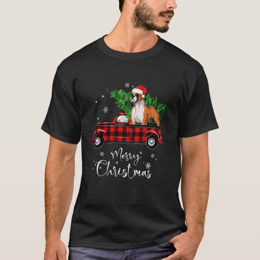 Bokser Hondenrit Rode Vrachtwagen Kerstmis Pyjama  T-shirt (Voorkant)