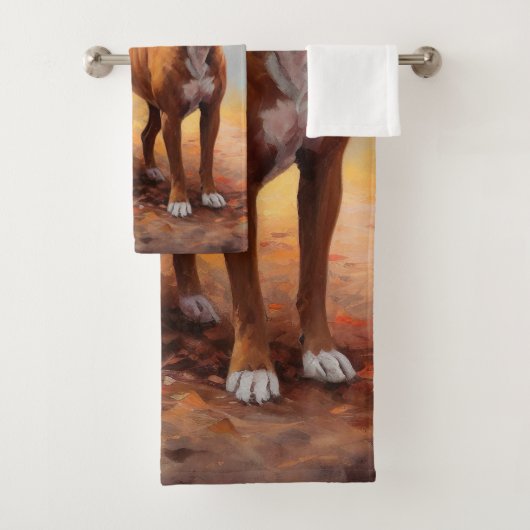 Bokser in Herfstbladeren Herfst Inspire Bad Handdoek (Insitu)