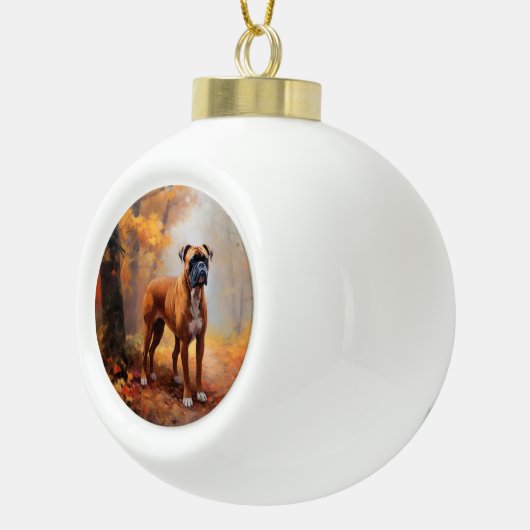 Bokser in Herfstbladeren Herfst Inspire Keramische Bal Ornament (Rechts)
