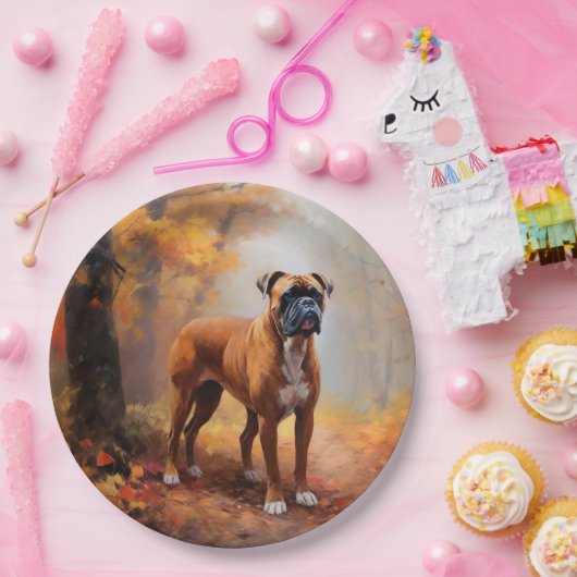 Bokser in Herfstbladeren Herfst Inspire Papieren Bordje (Feest)