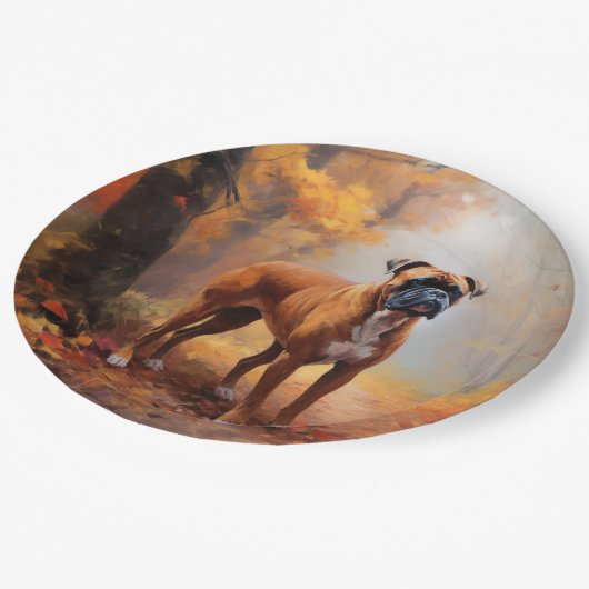 Bokser in Herfstbladeren Herfst Inspire Papieren Bordje (Gekanteld)