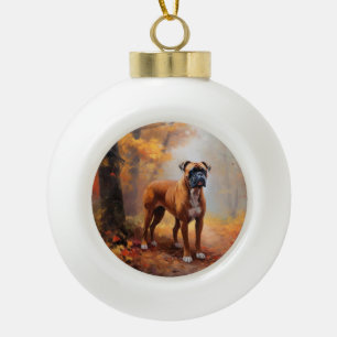 Bokser in herfstbladeren laat zich inspireren keramische bal ornament
