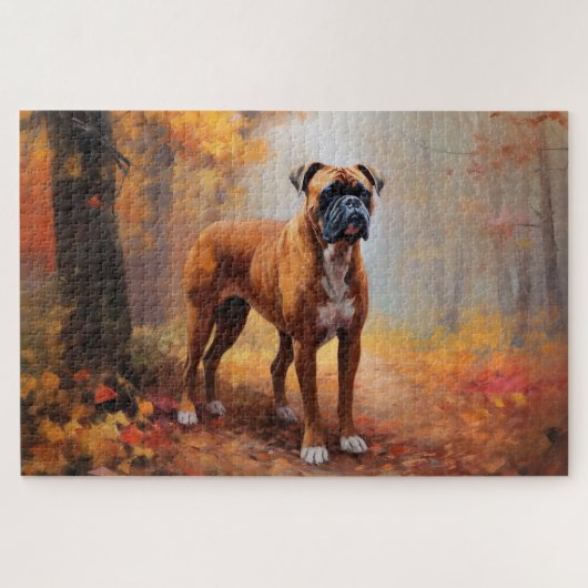 Bokser in herfstbladeren laat zich inspireren legpuzzel (Horizontaal)