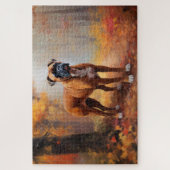 Bokser in herfstbladeren laat zich inspireren legpuzzel (Verticaal)