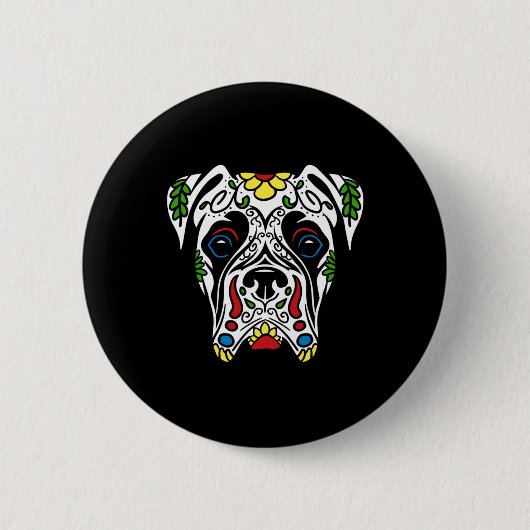 Bokser in het wit - Overheidsinstantie Suiker Skul Ronde Button 5,7 Cm (Voorkant)