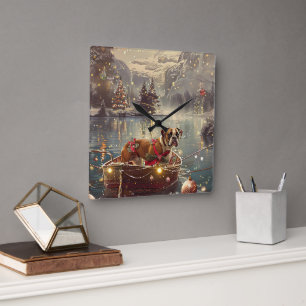 Bokser Kerst Feestelijke Reis Vierkante Klok