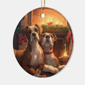 Bokser kerst, hondenherdenkingsgeschenk, hondenlie keramisch ornament (Links)