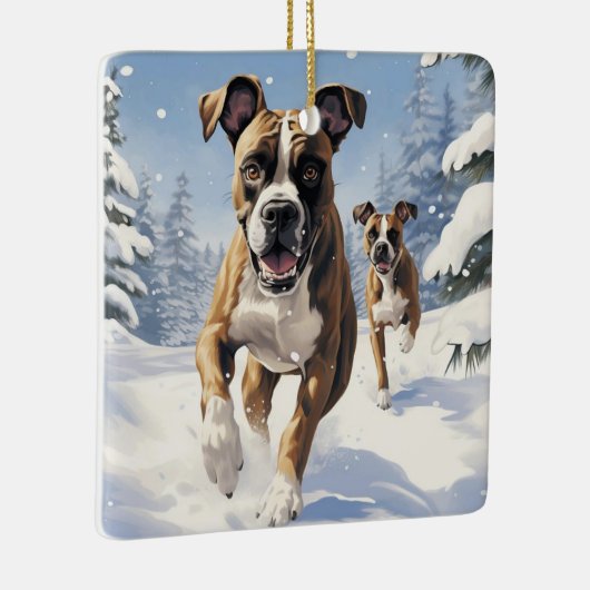 Bokser kerst, hondenherdenkingsgeschenk, hondenlie keramisch ornament (Rechts)