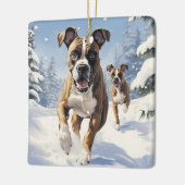 Bokser kerst, hondenherdenkingsgeschenk, hondenlie keramisch ornament (Links)