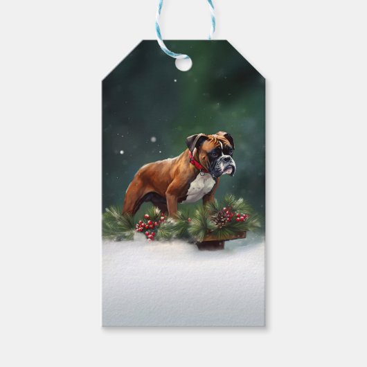 Bokser Kerst sneeuw winter Cadeaulabel (Voorkant)