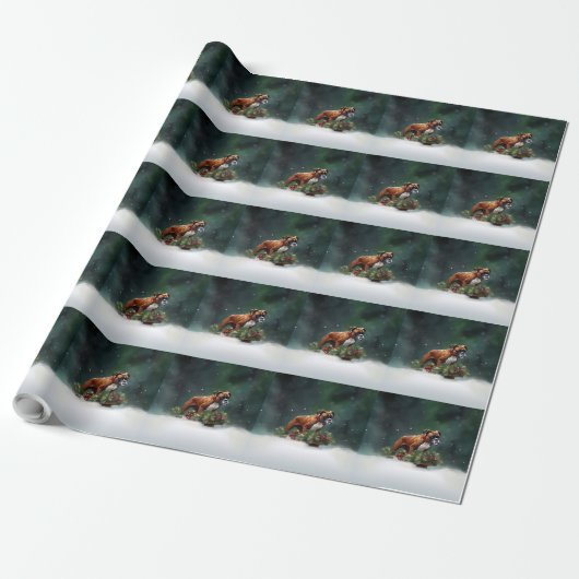 Bokser Kerst sneeuw winter Cadeaupapier (Uitgerold)