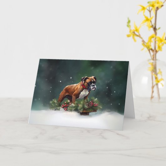 Bokser Kerst sneeuw winter Kaart (Gele Bloem)