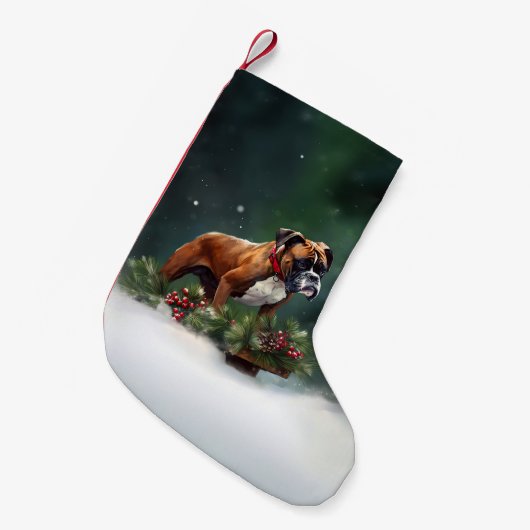 Bokser Kerst sneeuw winter Kleine Kerstsok (Voorkant (Hangend))