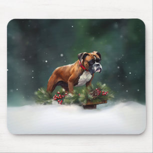 Bokser Kerst sneeuw winter Muismat