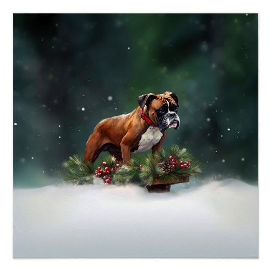 Bokser Kerst sneeuw winter Perfect Poster (Voorkant)