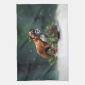 Bokser Kerst sneeuw winter Theedoek (Verticaal)