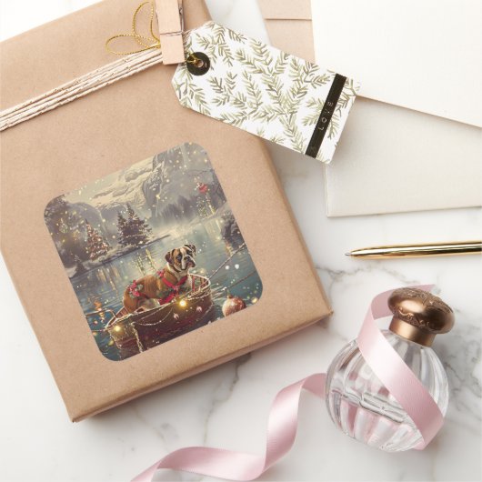 Bokser Kerstelijke Reis Vierkante Sticker (Geschenken)