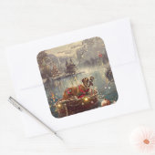 Bokser Kerstelijke Reis Vierkante Sticker (Envelop)