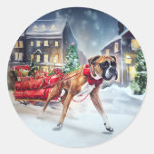 Bokser Kerstfeestperiode Ronde Sticker (Voorkant)