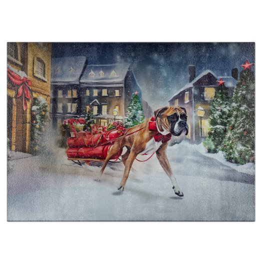 Bokser Kerstfeestperiode Snijplank (Voorkant)