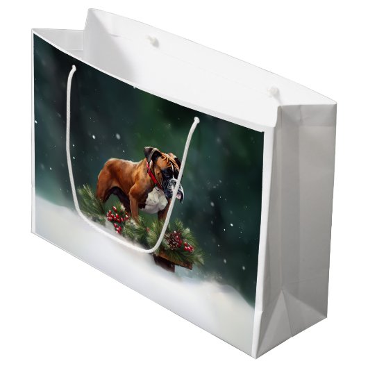 Bokser Kerstmis sneeuw winter Groot Cadeauzakje (Voorkant Gekanteld)