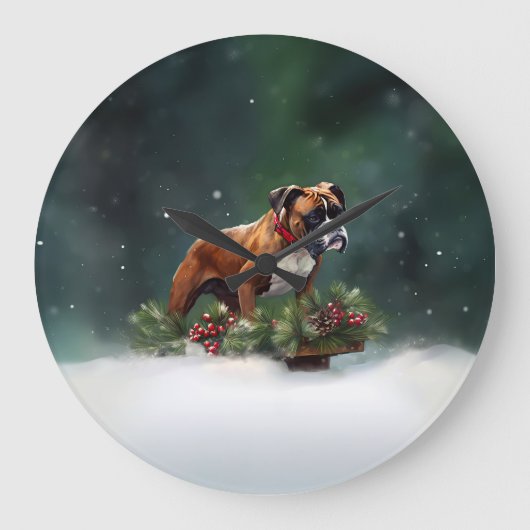 Bokser Kerstmis sneeuw winter Grote Klok (Voorkant)