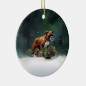 Bokser Kerstmis sneeuw winter Keramisch Ornament (Rechts)