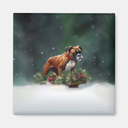 Bokser Kerstmis sneeuw winter Magneet (Voorkant)