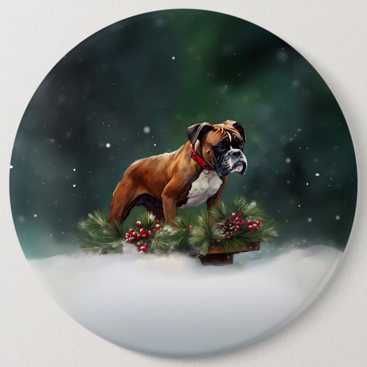 Bokser Kerstmis sneeuw winter Ronde Button 6,0 Cm (Voorkant)