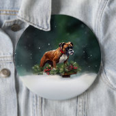Bokser Kerstmis sneeuw winter Ronde Button 6,0 Cm (In situ)