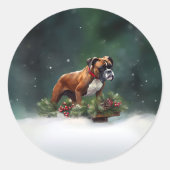 Bokser Kerstmis sneeuw winter Ronde Sticker (Voorkant)