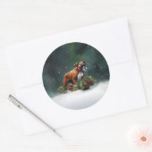 Bokser Kerstmis sneeuw winter Ronde Sticker (Envelop)