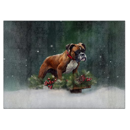 Bokser Kerstmis sneeuw winter Snijplank (Voorkant)
