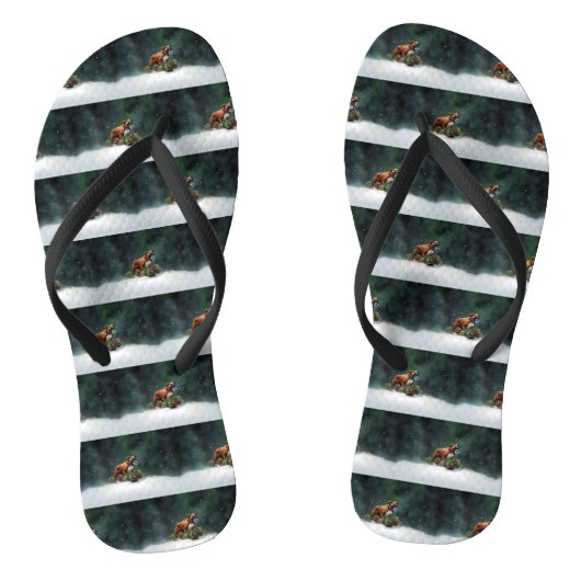Bokser Kerstmis sneeuw winter Teenslippers (Voetbed)