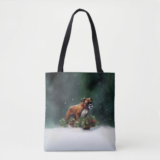 Bokser Kerstmis sneeuw winter Tote Bag (Voorkant)
