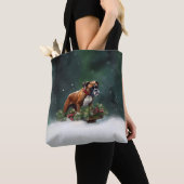 Bokser Kerstmis sneeuw winter Tote Bag (Dichtbij)
