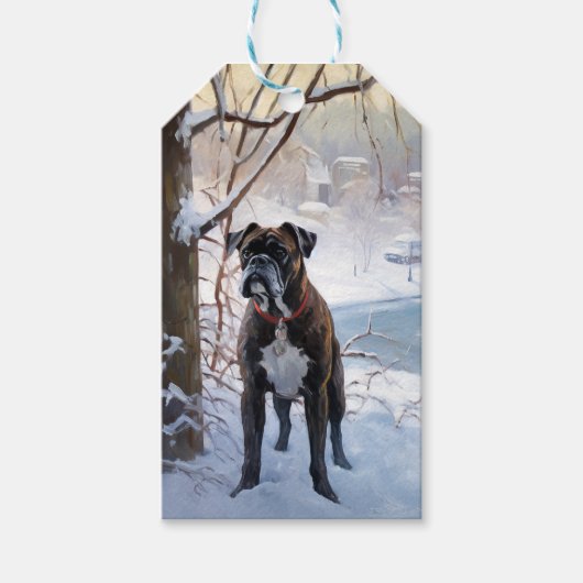 Bokser Laat het Sneeuwen Kerstmis Cadeaulabel (Voorkant)