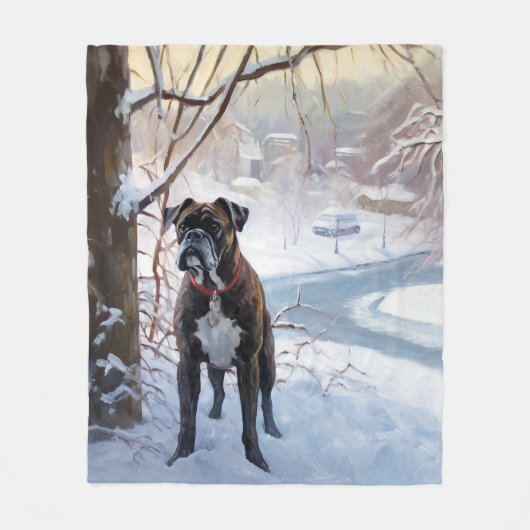Bokser Laat het Sneeuwen Kerstmis Fleece Deken (Voorkant)
